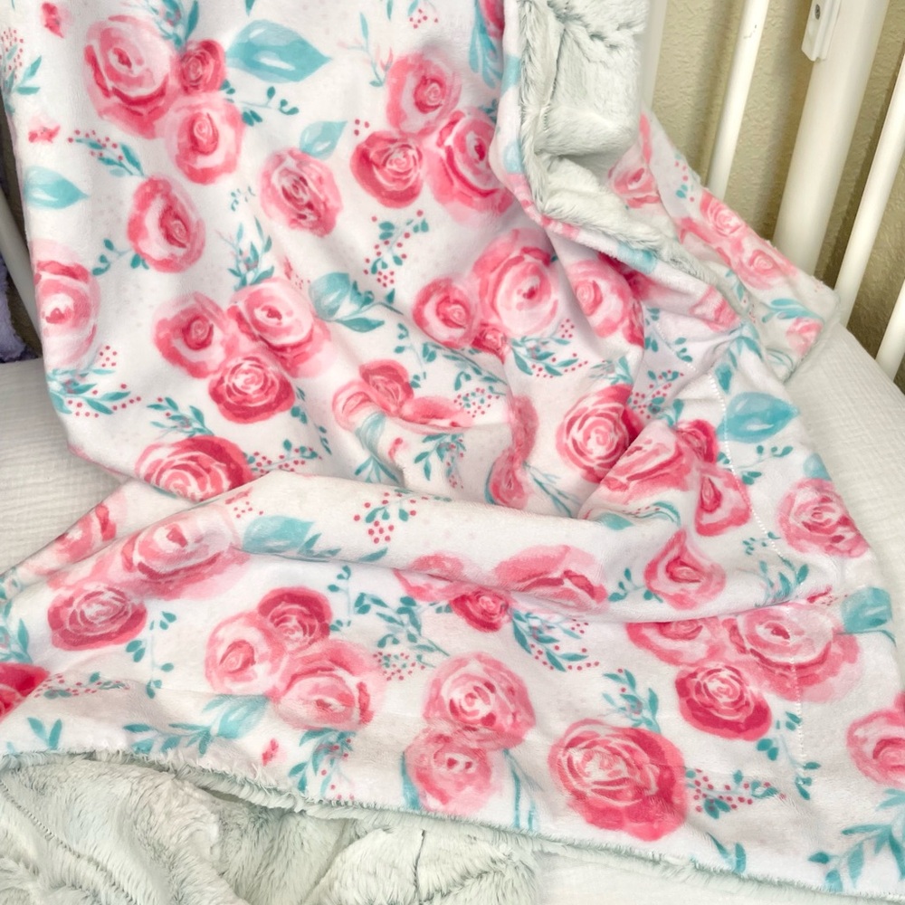 Pink Floral Baby/ Toddler Minky Blanket